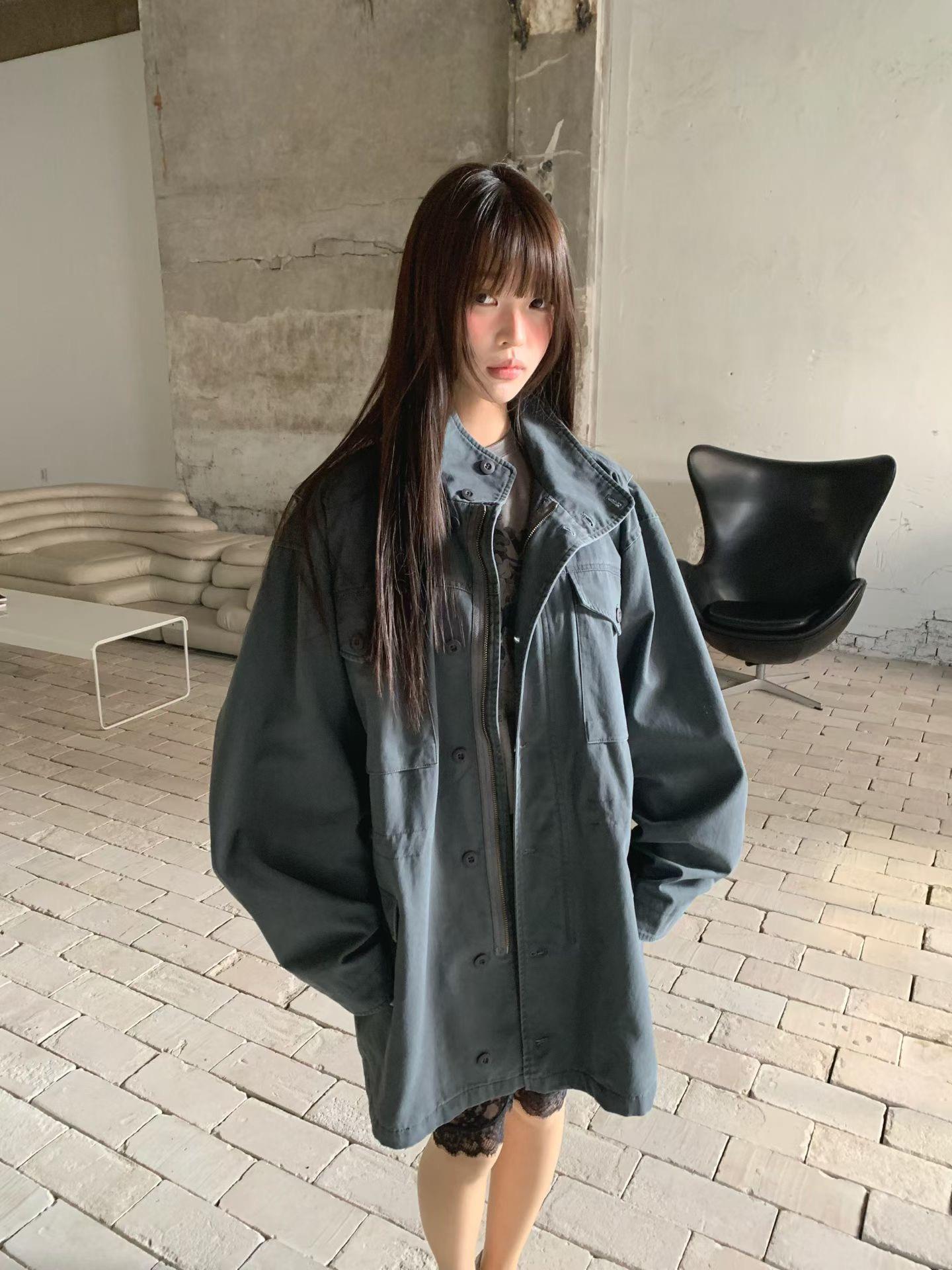 內抽繩霧面迷彩軍裝外套